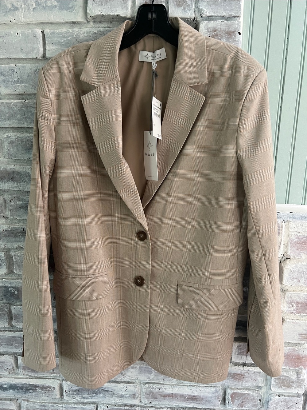 Wayf Taupe Plaid Notch Lapel Blazer